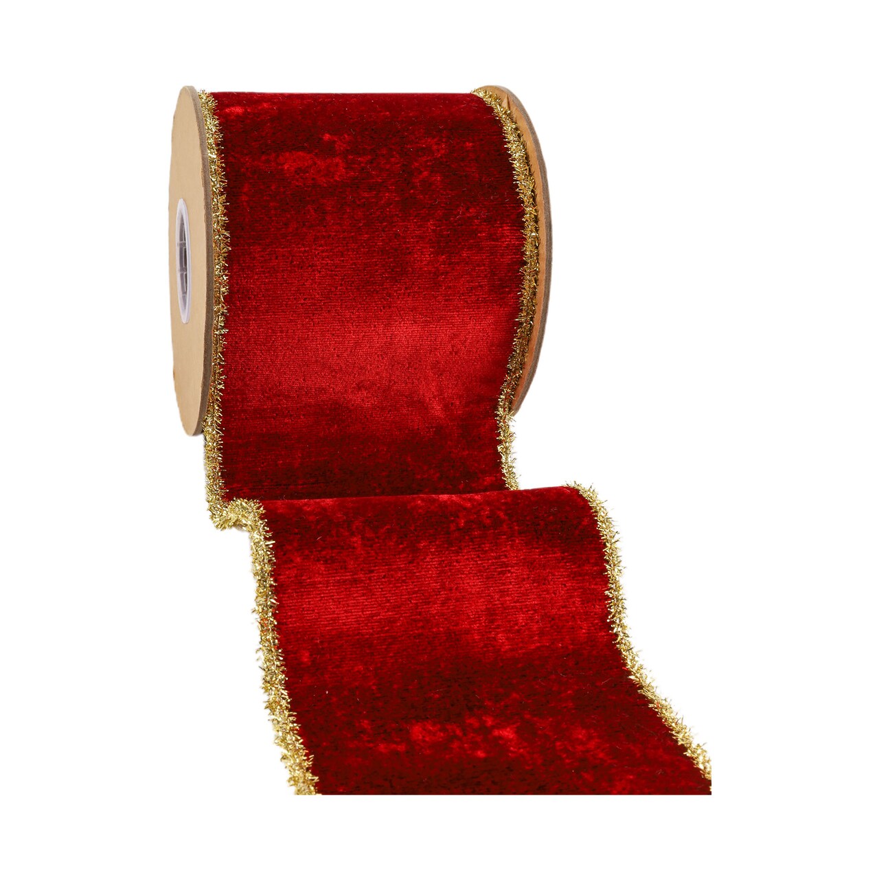 LaRibbons 4" Wired Velvet Ribbon | Tinsel Edge & Metallic Gold Backing | 5 Yard Roll